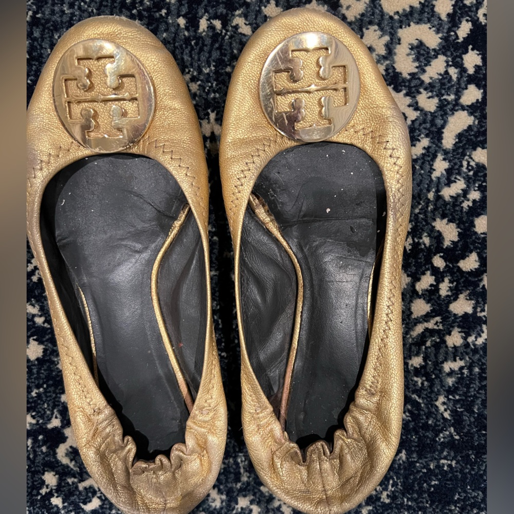 Tory Burch Vintage Reva Ballet Flats- gold 7.5